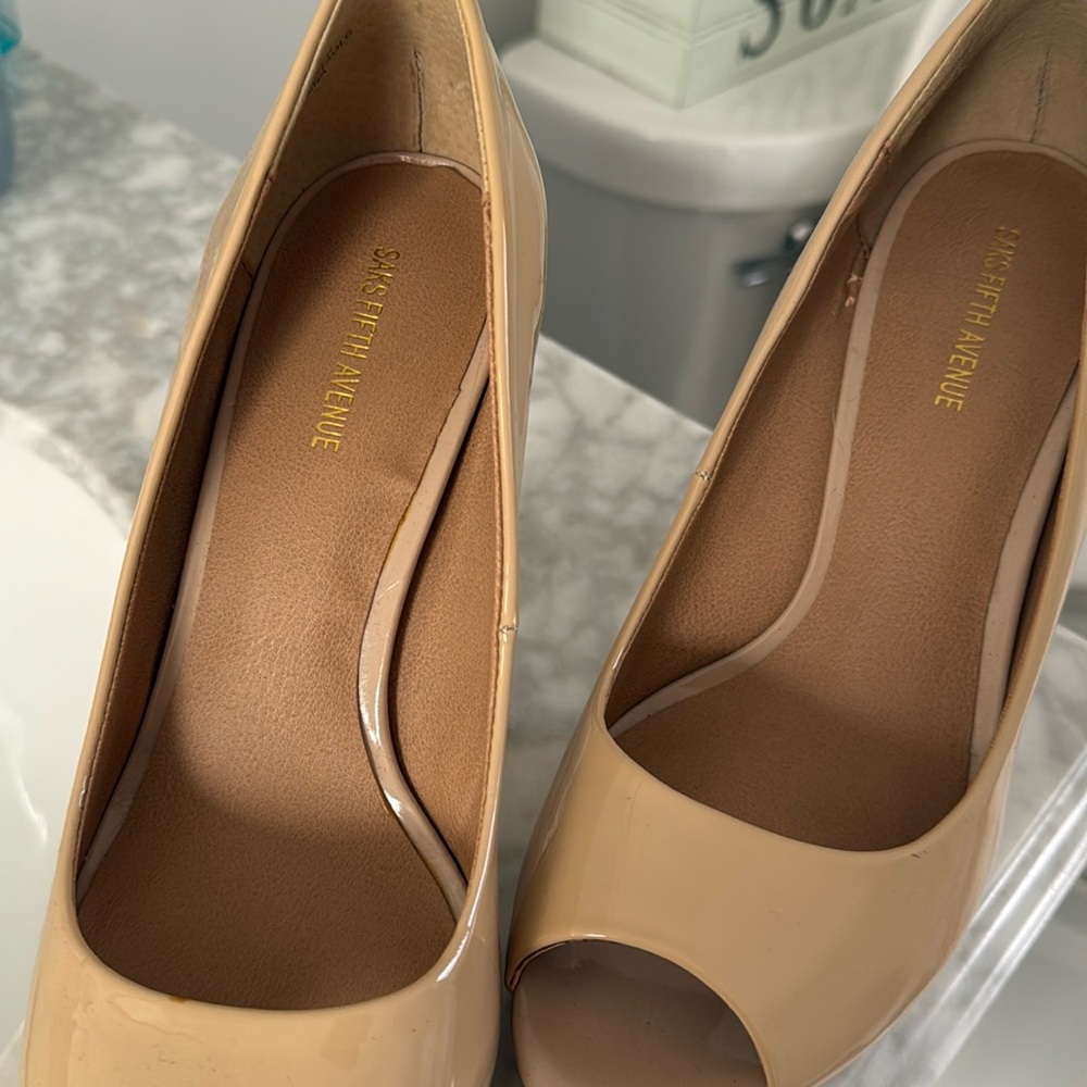 Beige peep toe pumps Saks Fifth Ave Brand worn once! 7M